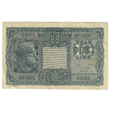 Banknote, Italy, 10 Lire, KM:32a, VF(30-35)