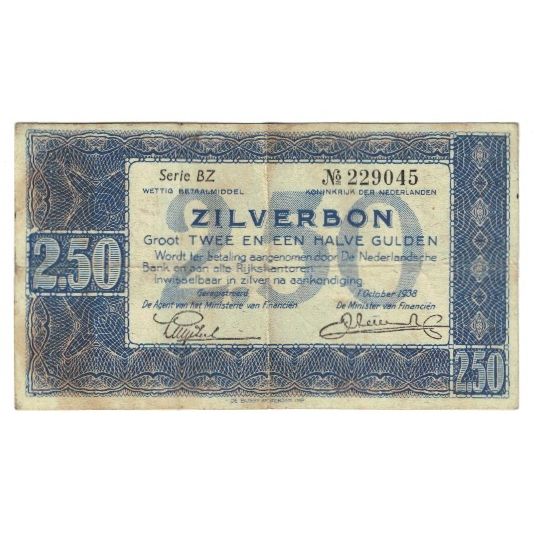 Banknote, Netherlands, 2 1/2 Gulden, 1938, 1938-10-01, KM:62, VF(20-25)