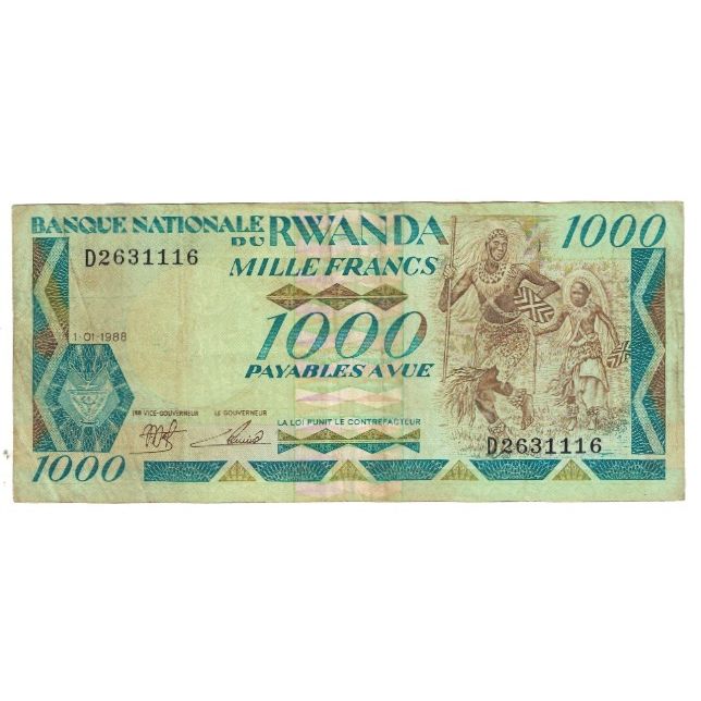 Banknote, Rwanda, 1000 Francs, 1988, 1988-01-01, KM:21a, VF(20-25)