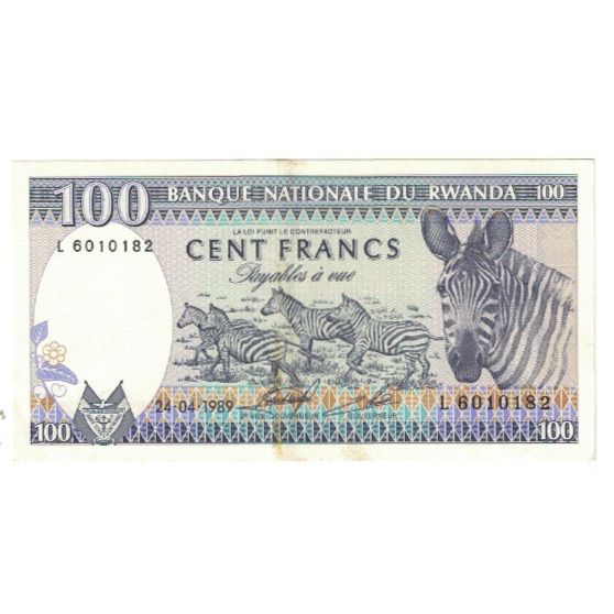 Banknote, Rwanda, 100 Francs, 1989, 1989-04-24, KM:18, EF(40-45)
