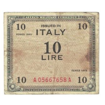 Banknote, Italy, 10 Lire, 1943, Undated (1943), KM:M19b, VF(20-25)