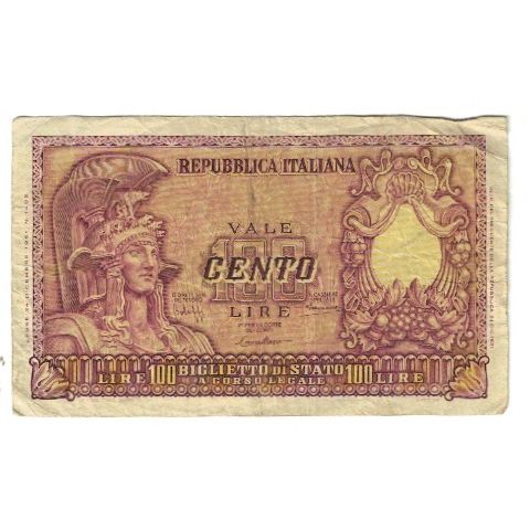 Banknote, Italy, 100 Lire, 1951, 1951-12-31, KM:92a, VF(20-25)