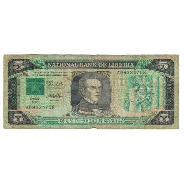 Banknote, Liberia, 5 Dollars, 1989, 1989-04-12, KM:19, VF(20-25)