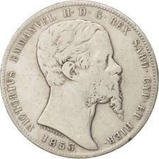 ITALIAN STATES, SARDINIA, Vittorio Emanuele II, 5 Lire, 1853, Genoa, VF(20-25)