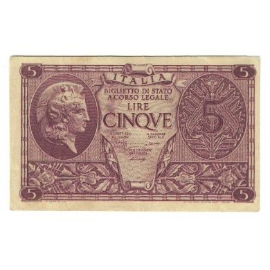 Banknote, Italy, 5 Lire, 1944, 1944-11-23, KM:31a, EF(40-45)