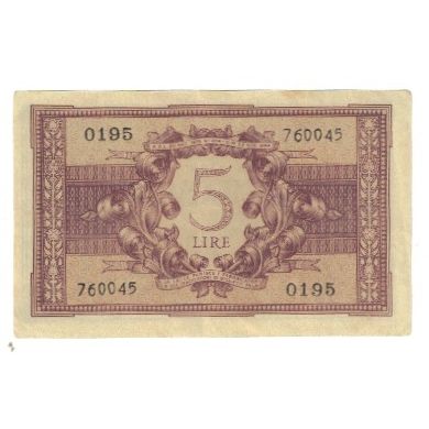 Banknote, Italy, 5 Lire, 1944, 1944-11-23, KM:31a, EF(40-45)