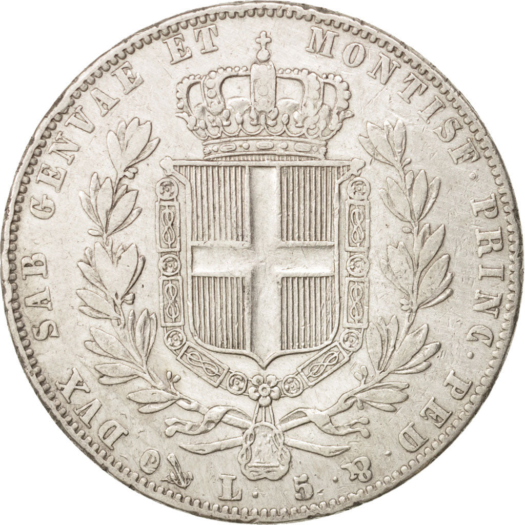 États italiens, SARDINIA, Carlo Alberto, 5 Lire, 1843, Genoa, TB+,Argent,KM130.2