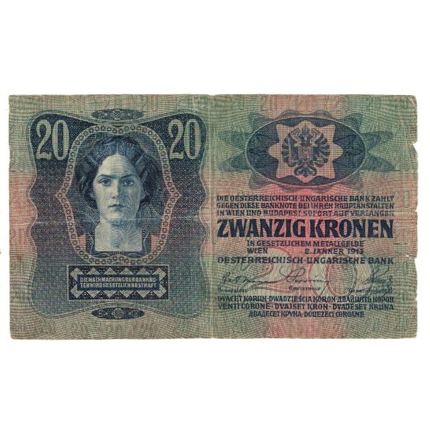 Banknote, Austria, 20 Kronen, 1913, 1913-01-02, KM:13, VF(20-25)