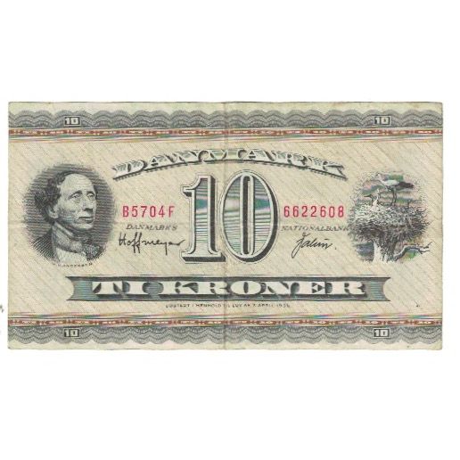 Banknote, Denmark, 10 Kroner, Undated (1959), KM:44p, EF(40-45)