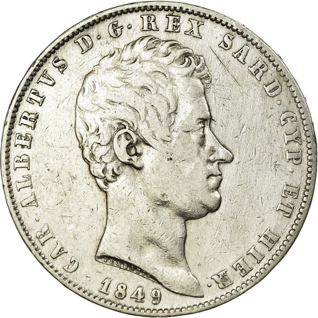 Monnaie, États italiens, SARDINIA, Carlo Alberto, 5 Lire, 1849, Genoa, TTB