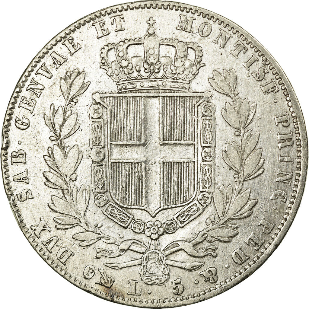 Monnaie, États italiens, SARDINIA, Carlo Alberto, 5 Lire, 1849, Genoa, TTB