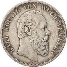 German States, WURTTEMBERG, Karl I, 5 Mark, 1876, Freudenstadt, EF(40-45), KM623