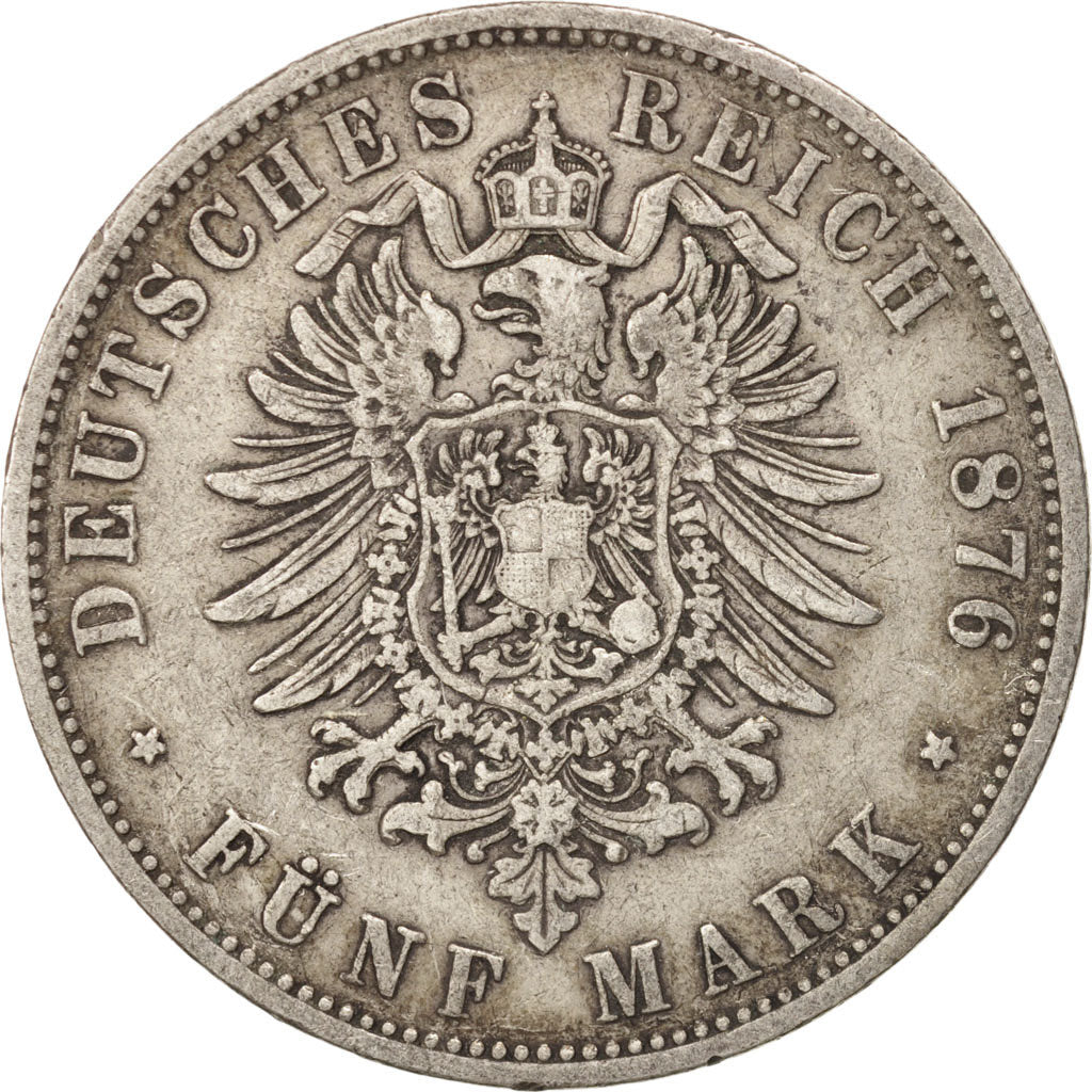 German States, WURTTEMBERG, Karl I, 5 Mark, 1876, Freudenstadt, EF(40-45), KM623