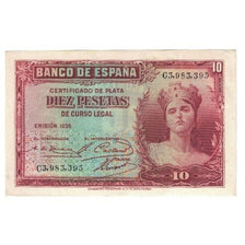 Nota, Espanha, 10 Pesetas, 1935, KM:86a, EF(40-45)