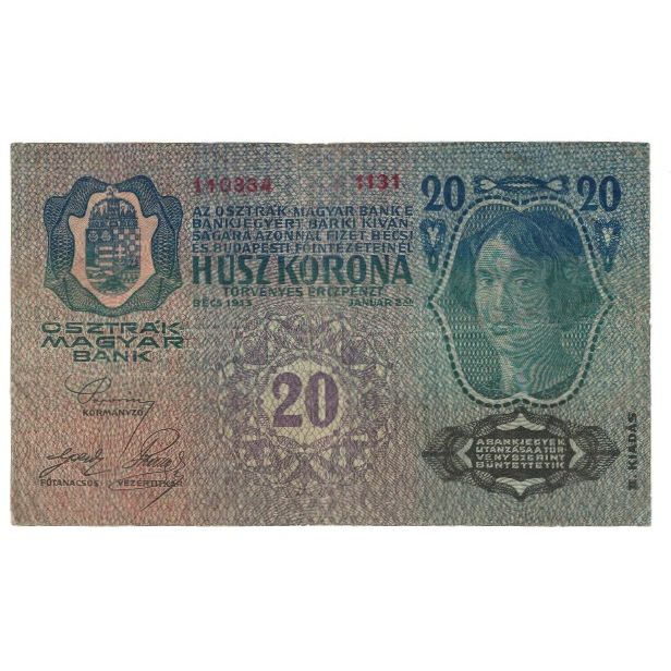 Banknote, Hungary, 20 Korona, 1913, 1913-01-02, KM:23, EF(40-45)
