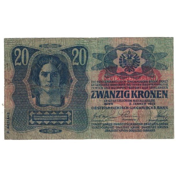 Banknote, Hungary, 20 Korona, 1913, 1913-01-02, KM:23, EF(40-45)