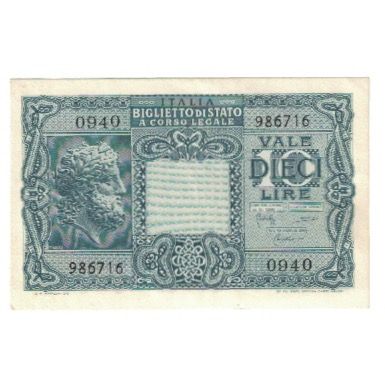 Billete, 10 Lire, Italia, KM:32a, MBC