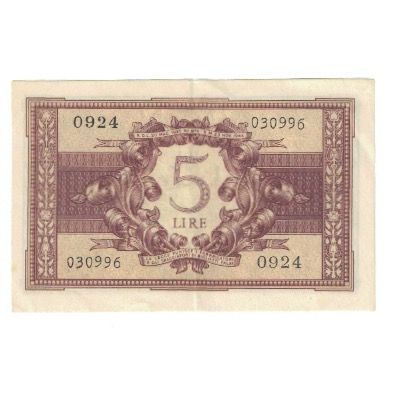 Banknote, Italy, 5 Lire, 1944, 1944-11-23, KM:31c, EF(40-45)