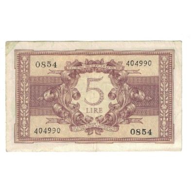 Banknote, Italy, 5 Lire, 1944, 1944-11-23, KM:31c, EF(40-45)