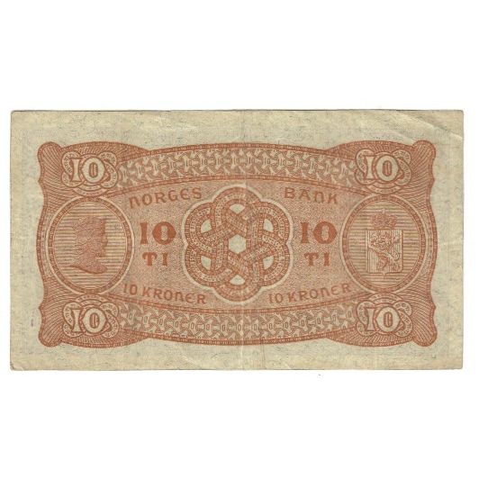 Billete, 10 Kroner, 1943, Noruega, KM:8c, MBC