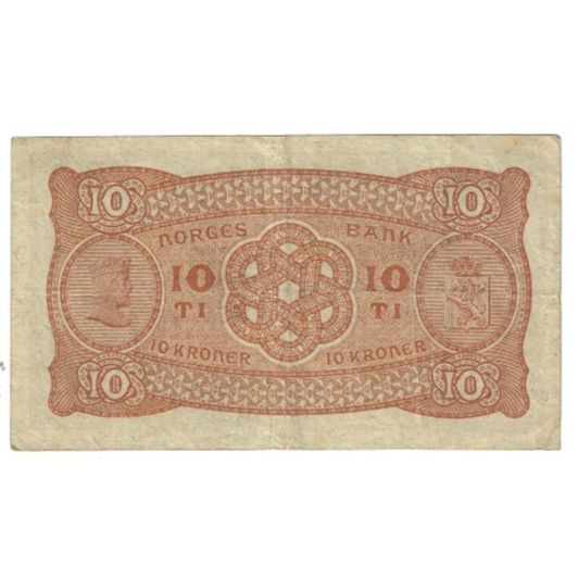Billete, 10 Kroner, 1943, Noruega, KM:8c, MBC