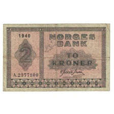 Billet, Norvège, 2 Kroner, 1940, KM:16a1, TB