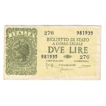 Banknote, Italy, 2 Lire, 1944, 1944-11-23, KM:30a, EF(40-45)