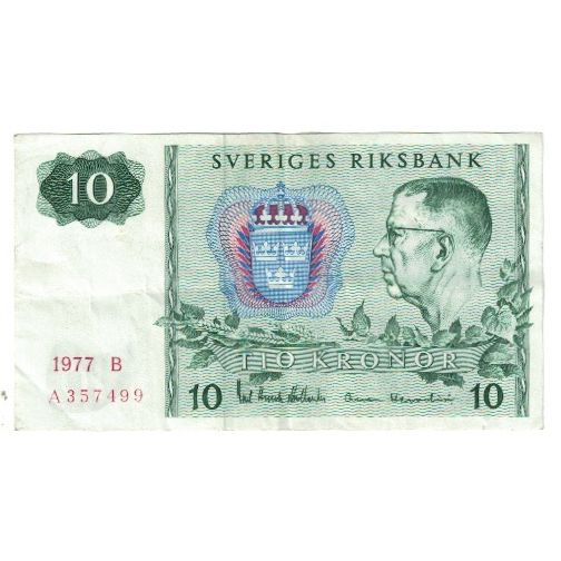 Billete, 10 Kronor, 1977, Suecia, KM:52d, MBC