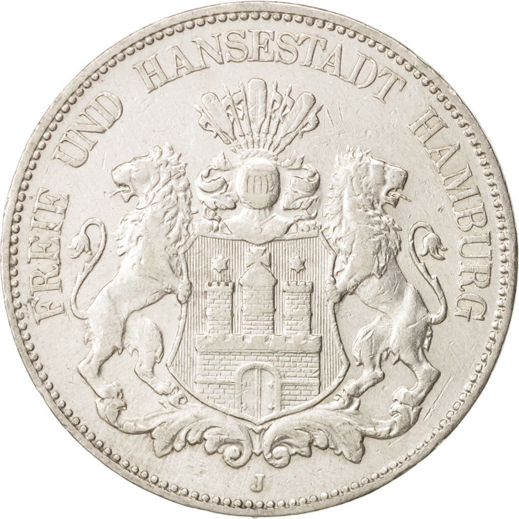 German States, HAMBURG, 5 Mark, 1902, Hamburg, EF(40-45), Silver, KM:610