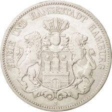 German States, HAMBURG, 5 Mark, 1876, Hamburg, VF(20-25), Silver, KM:598
