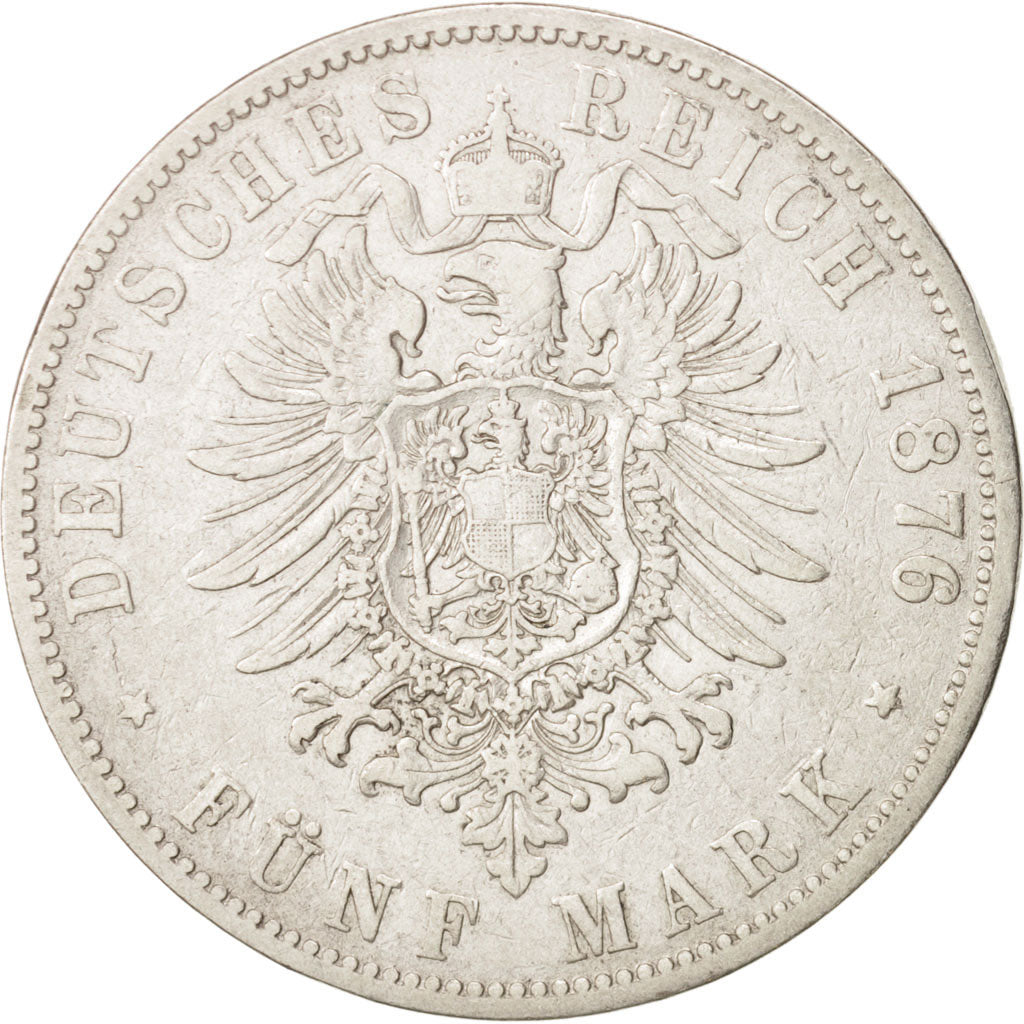German States, HAMBURG, 5 Mark, 1876, Hamburg, VF(20-25), Silver, KM:598