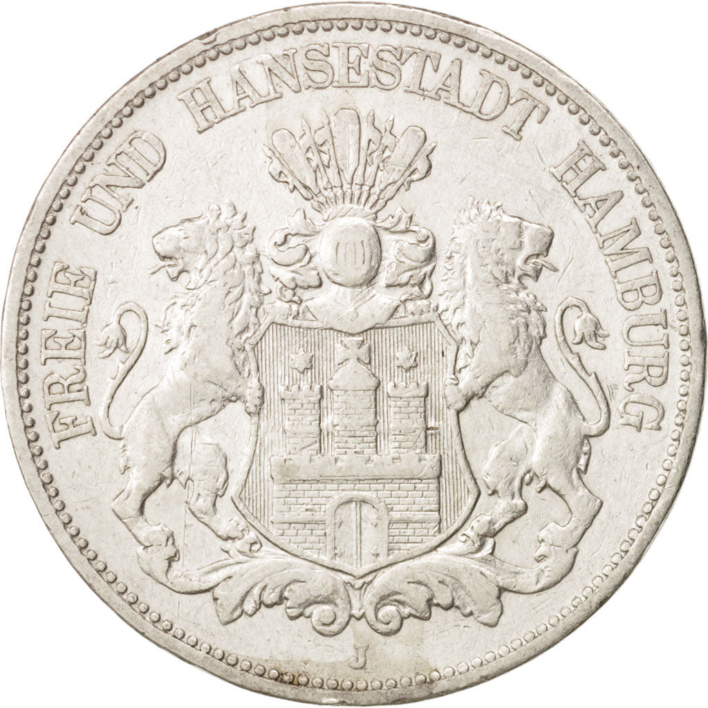 German States, HAMBURG, 5 Mark, 1895, Hamburg, EF(40-45), Silver, KM:610