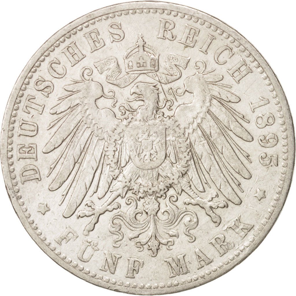 German States, HAMBURG, 5 Mark, 1895, Hamburg, EF(40-45), Silver, KM:610