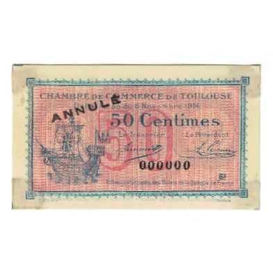 France, Toulouse, 50 Centimes, 1914, EF(40-45), Pirot:122-1