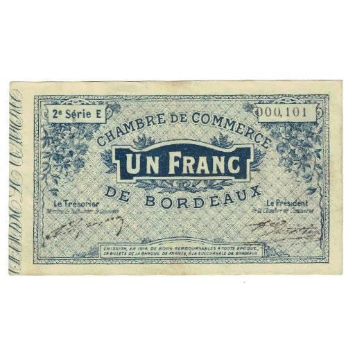 France, Bordeaux, 1 Franc, 1914, EF(40-45), Pirot:30-2