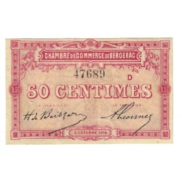 France, Bergerac, 50 Centimes, 1914, Chambre de Commerce, EF(40-45), Pirot:24-12