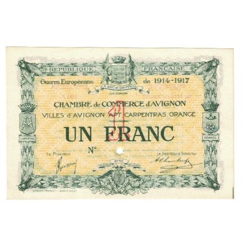 France, Avignon, 1 Franc, 1920, EF(40-45), Pirot:18-17
