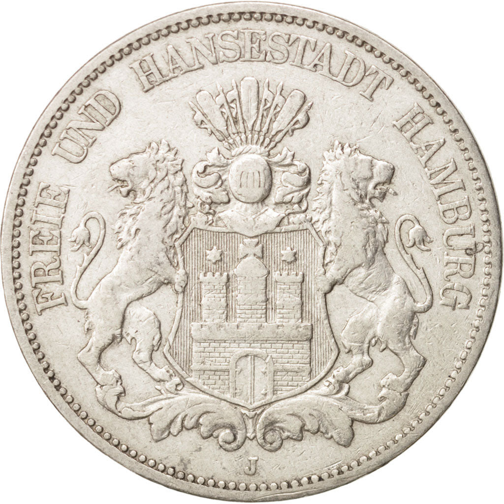 German States, HAMBURG, 5 Mark, 1876, Hamburg, EF(40-45), Silver, KM:598