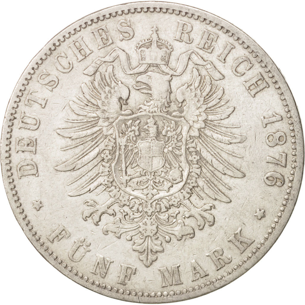 German States, HAMBURG, 5 Mark, 1876, Hamburg, EF(40-45), Silver, KM:598