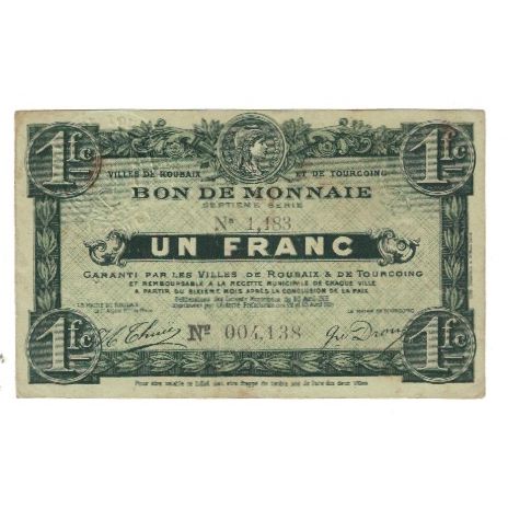 France, Roubaix et Tourcoing, 1 Franc, VF(20-25), Pirot:59-2058