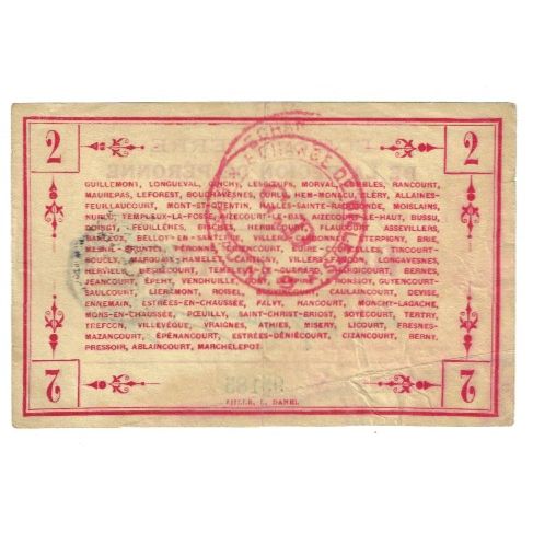 France, Peronne, 2 Francs, 1915, EF(40-45), Pirot:80-415