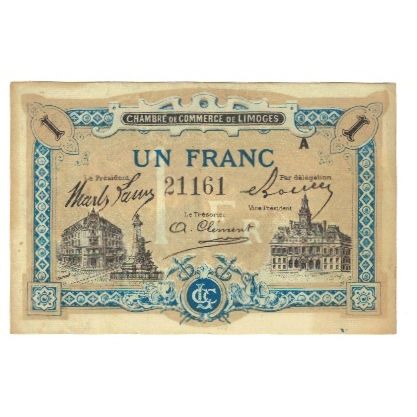 France, Limoges, 1 Franc, 1919, EF(40-45), Pirot:73-3