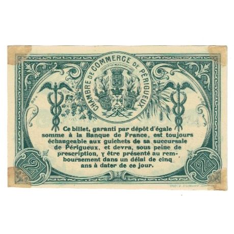 France, Perigueux, 2 Francs, 1914, EF(40-45), Pirot:98-14