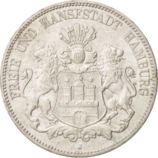 German States, HAMBURG, 5 Mark, 1908, Hamburg, AU(50-53), Silver, KM:610