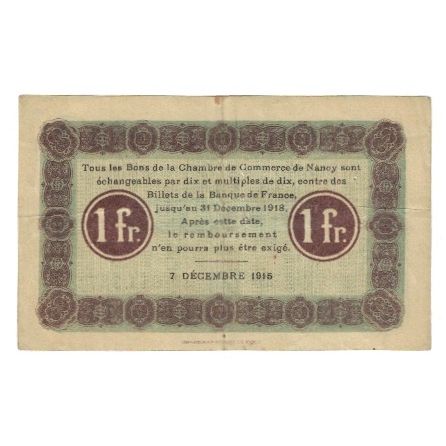France, Nancy, 1 Franc, 1915, EF(40-45), Pirot:87-3