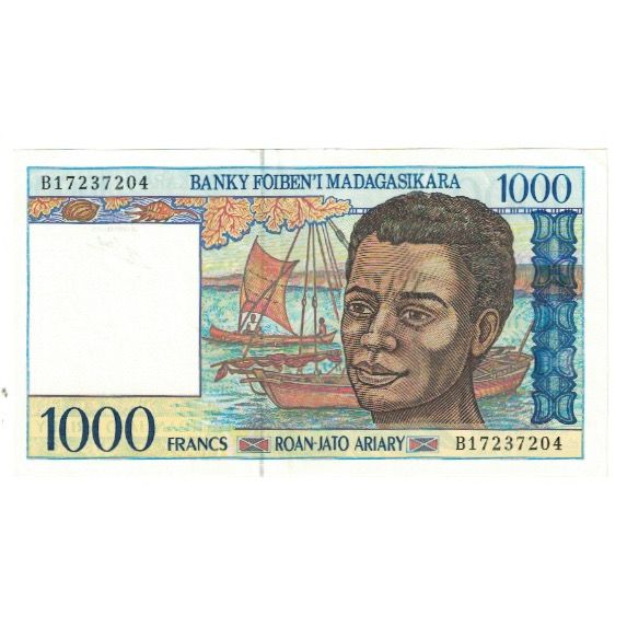 Banknote, Madagascar, 1000 Francs = 200 Ariary, KM:76a, UNC(65-70)