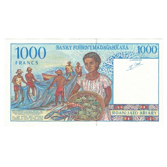 Banknote, Madagascar, 1000 Francs = 200 Ariary, KM:76a, UNC(65-70)