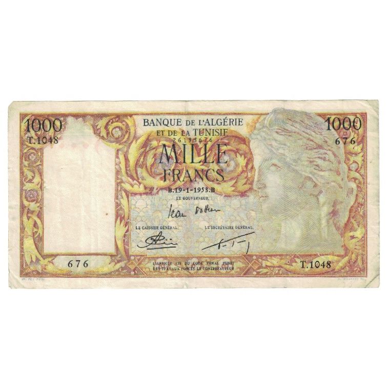 Billete, 1000 Francs, 1953, Algeria, 1953-01-19, KM:104, MBC