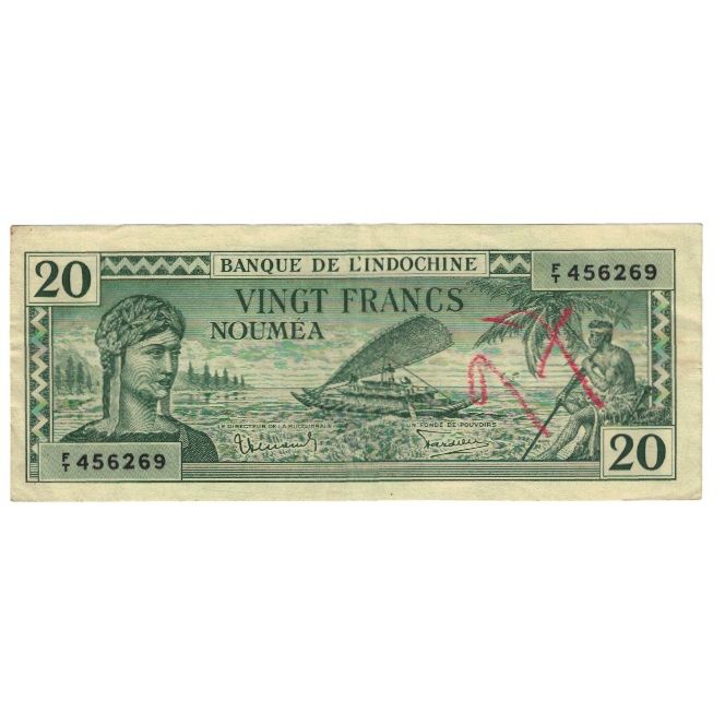 Banknote, New Caledonia, 20 Francs, Undated (1944), KM:49, VF(20-25)