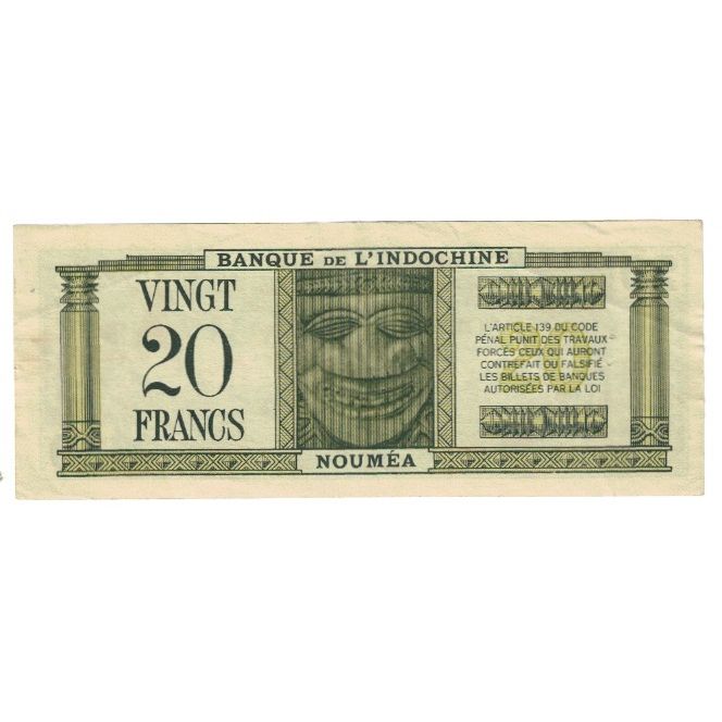 Banknote, New Caledonia, 20 Francs, Undated (1944), KM:49, VF(20-25)